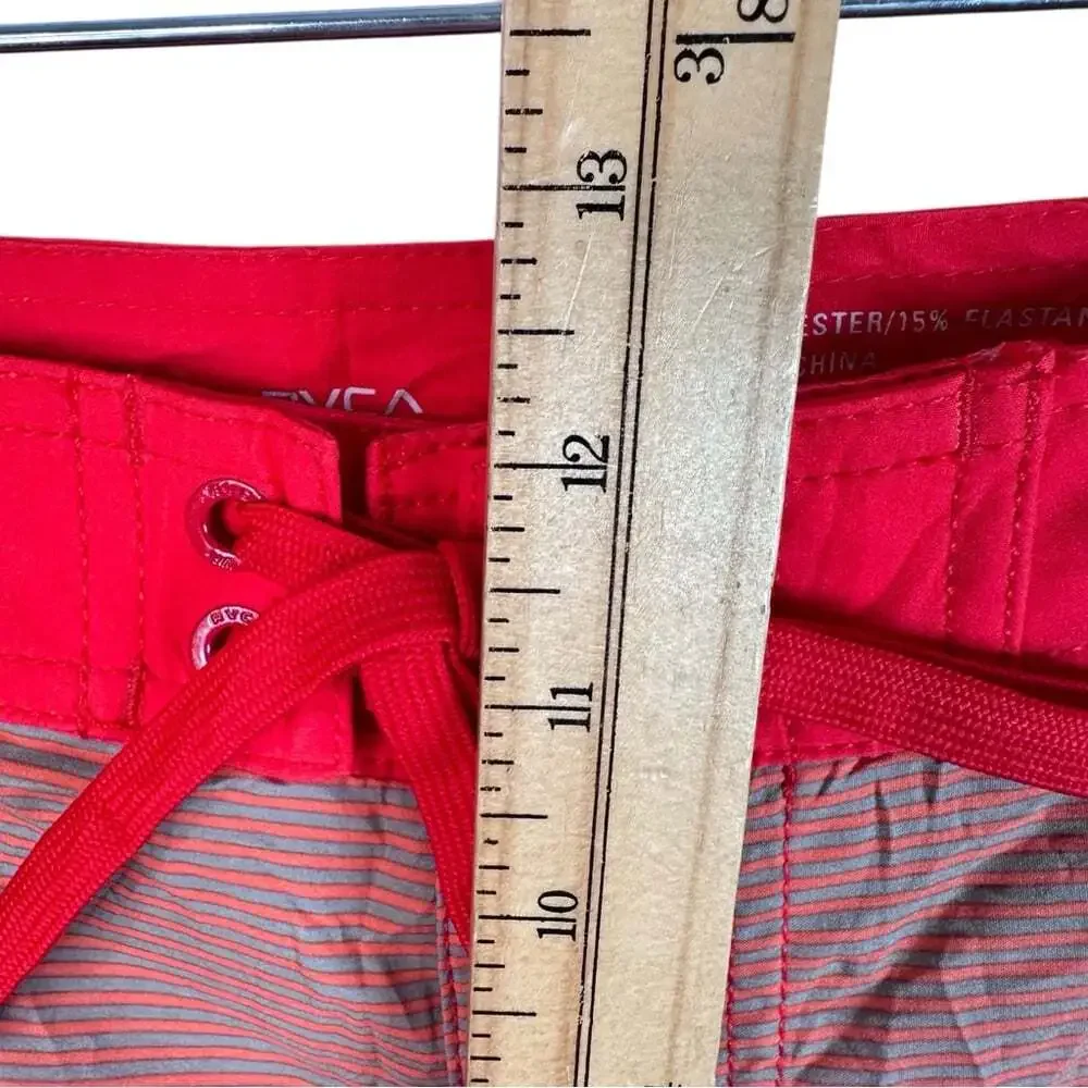 RVCA Commander Trunks 34 Red Black Stripe Boardshorts Performance Stretch NWT